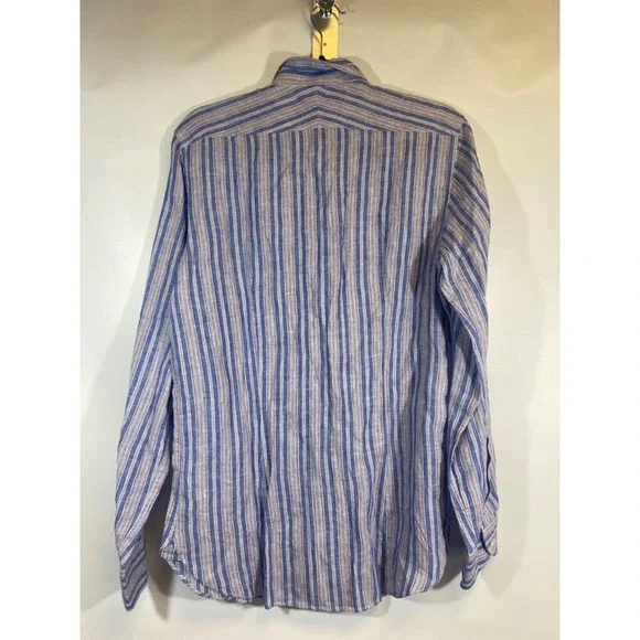 NWT Camicissima Milano Mens Long Sleeve Dress Shirt Linen size 38 (M) Stripe D25 - Picture 6 of 7